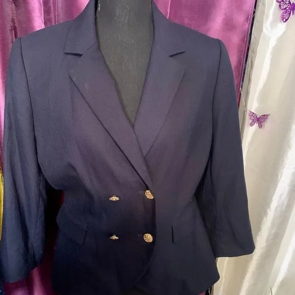 Cremieux Navy Blue Double Breasted Blazer with Gold Buttons Size 10 - Picture 2 of 5